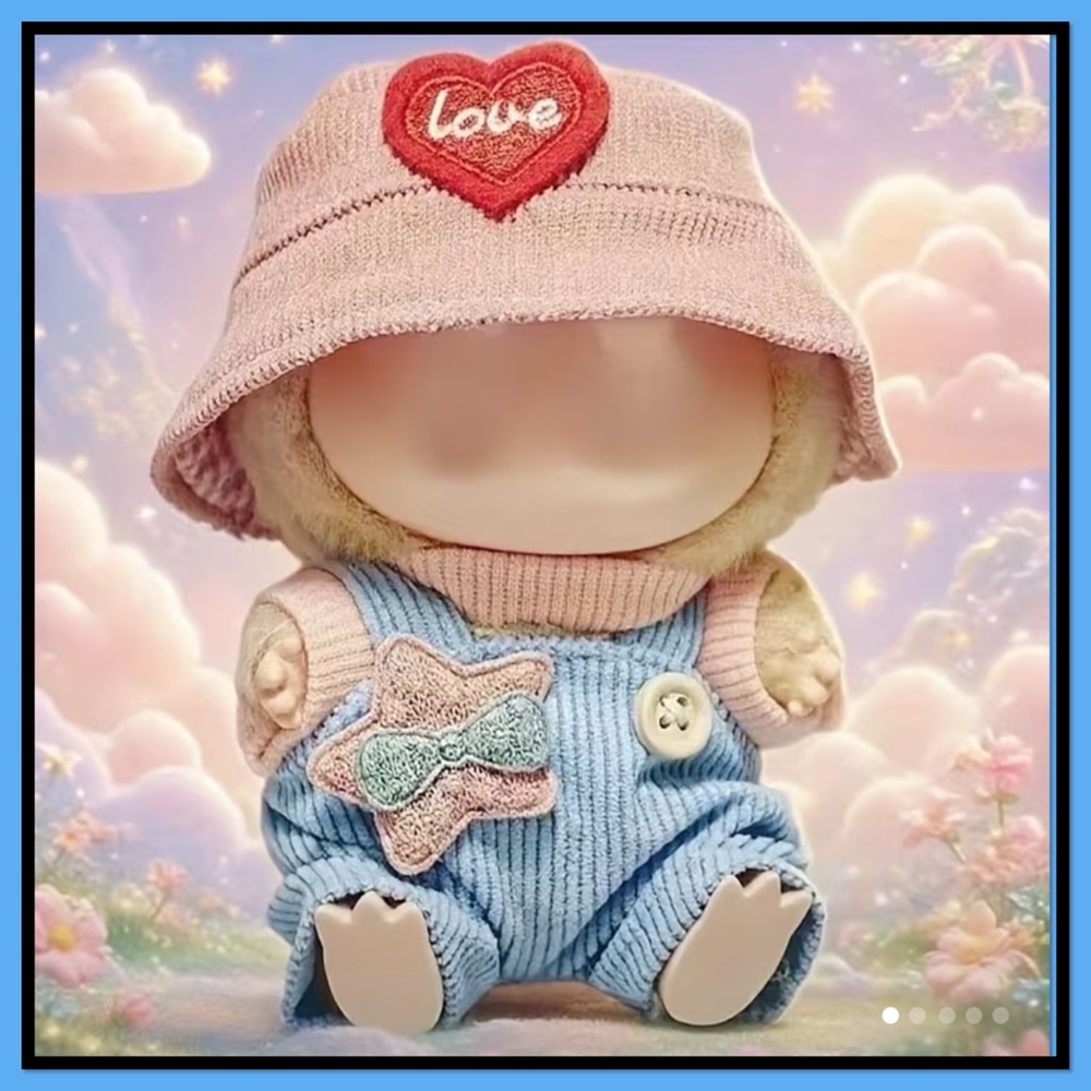 Cute Labubu with a Pink Hat and Blue Outfit with a Star